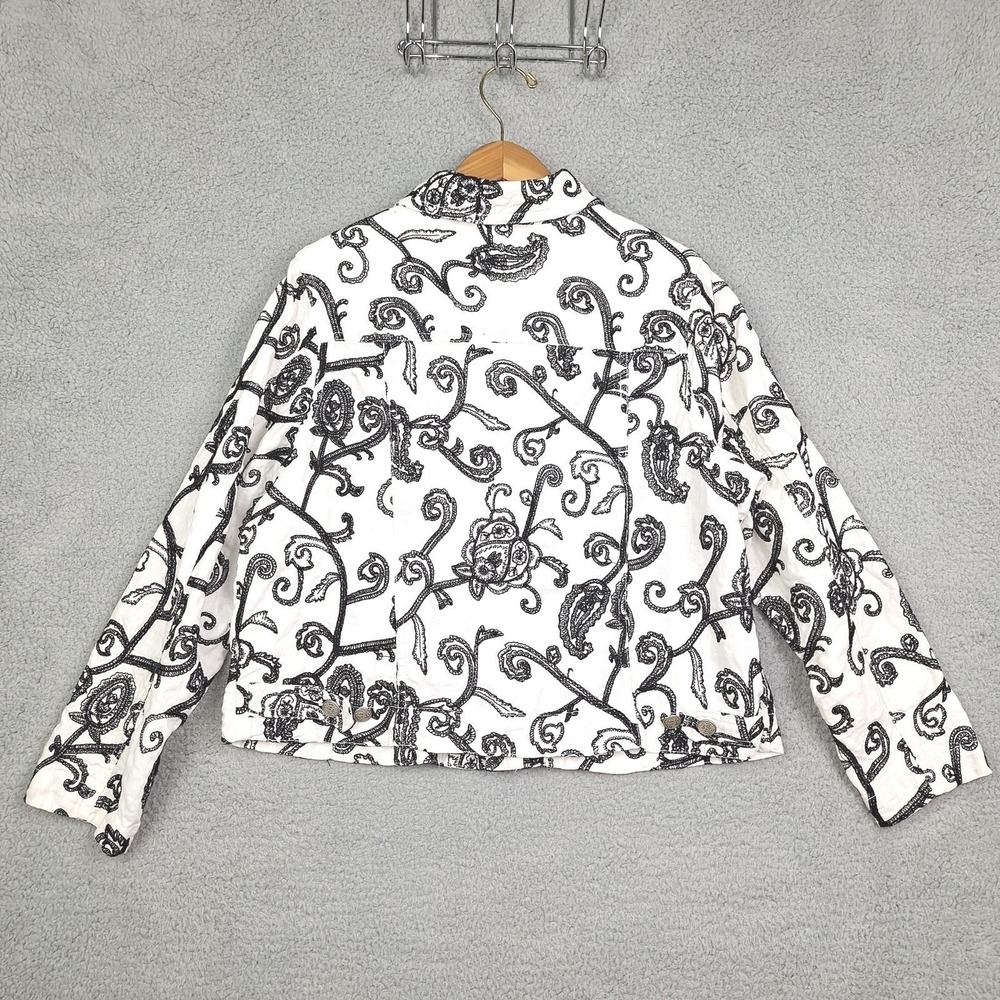 Saint Tropez‎ West Jacket Womens 1X White Black Linen Embroidered Paisley Boho - Picture 2 of 7
